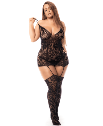 Combinaison grande taille en résille noire 